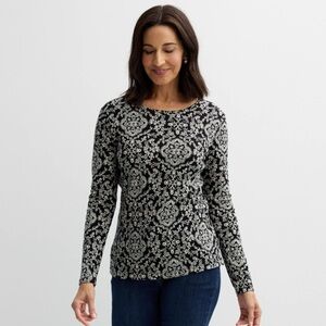 Women's Croft & Barrow® Crewneck Long Sleeve Tee/Black Medallion/Size L